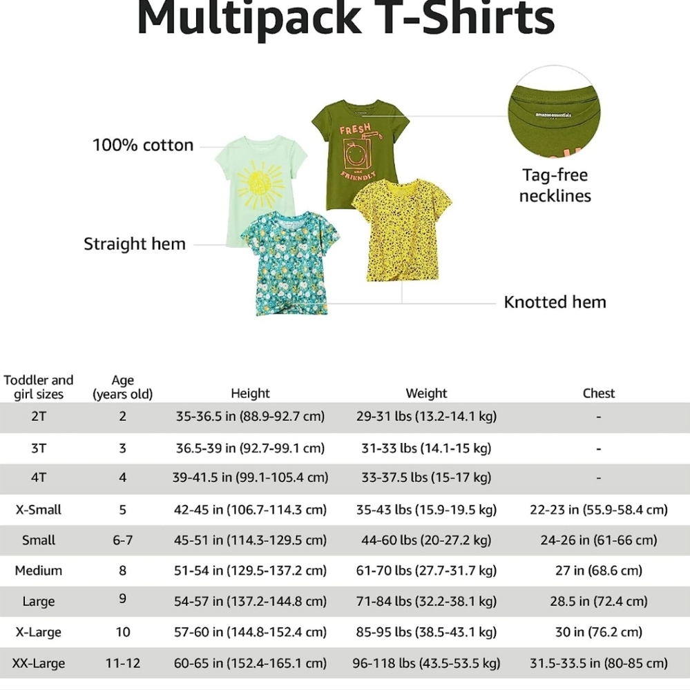 Final Price◇ Amazon Essentials Girls Short-Sleeve T-Shirt Tops 4 pack - Picture 7 of 7